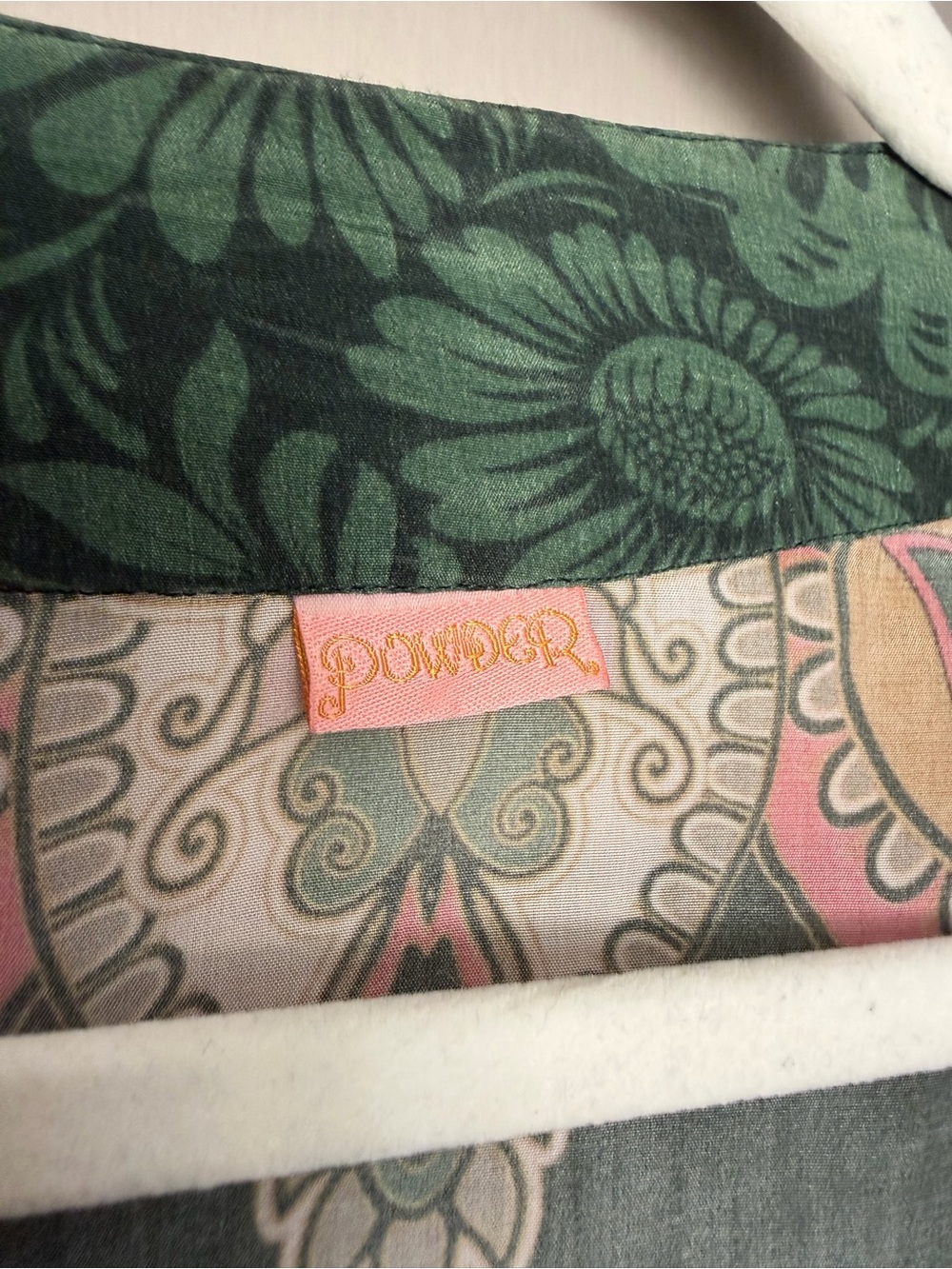 Powder Folk Art Floral Kimono Robe - Fern with Tie Belt - Picture 2 of 5